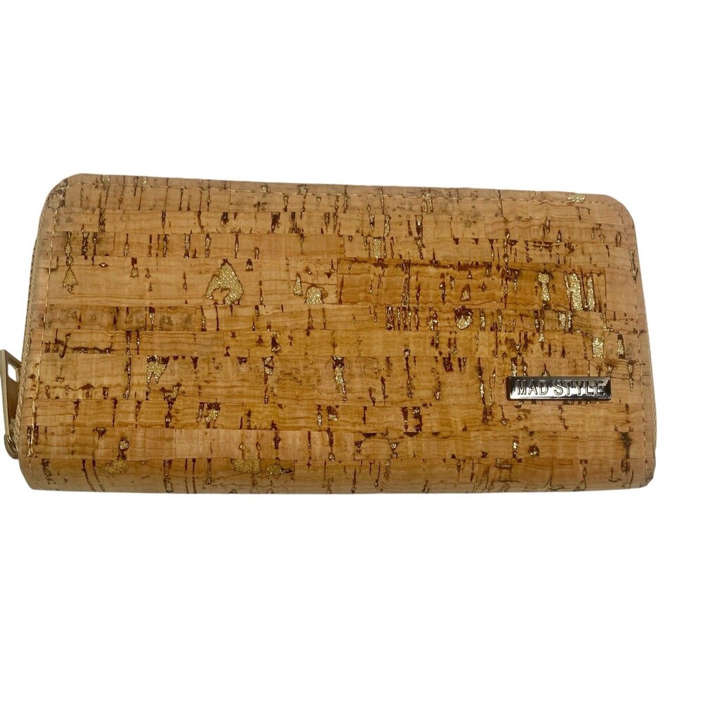 Womens Wallet, Zip Around, MAD Style Wood Bark Look Slip Pockets Card Holders